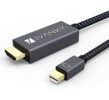 Mini DisplayPort to HDMI Cable - 6.6ft - iVanky Nylon Braided Thunderbolt to HDMI Cable for MacBook Air/Pro, Surface Pro/Dock, Monitor, Projector, More - Advanced Chip Solution, With Cable Tie - Grey