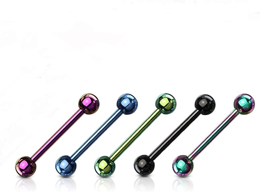 5pcs Color Titanium Anodized Barbells Tongue Rings 14G 5/8"(16mm) Length