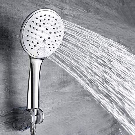 Couradric High Pressure Handheld Shower Head and Hose Extra-Large 5" Full-Chrome Face 3-Function Powerful Spray with Push-Button Setting