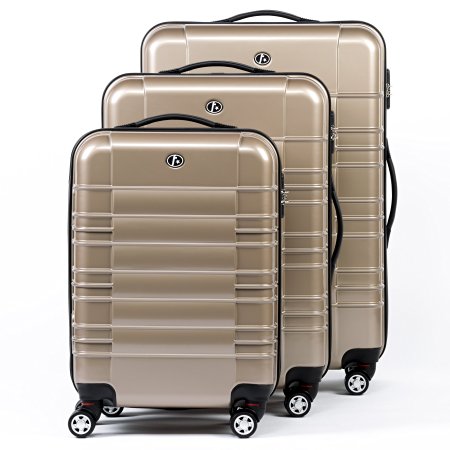 FERGÉ trolley set NICE - 3 suitcases hard-top cases - three pcs hard-shell luggage with 4 twin-wheels (360) - ABS & PC champagne-shiny