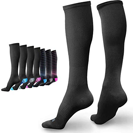BAMS Premium Bamboo Womens and Mens Compression Socks - Antibacterial 20-30 mmHg Graduated Knee-High Sock with Hypoallergenic Odor-Kill Technology for Running, Sports, Travel, Maternity (1 Pair)