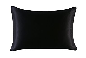 16mm Silk Pillowcase King Size Pillow Case Cover with Hidden Zipper Satin Underside Black