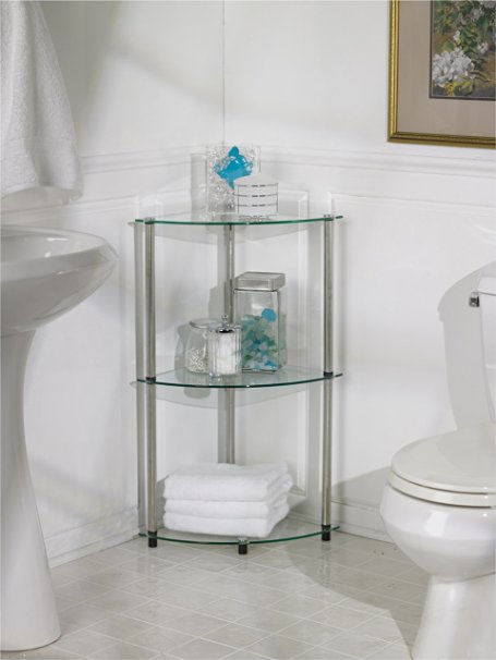 Convenience Concepts Designs2Go Go-Accsense 3-Tier Glass Corner Shelf, Clear Glass