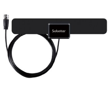 Sobetter Super Thin Indoor HDTV Antenna with 9.8 Feet Coax Cable- 35 Miles Range - Black