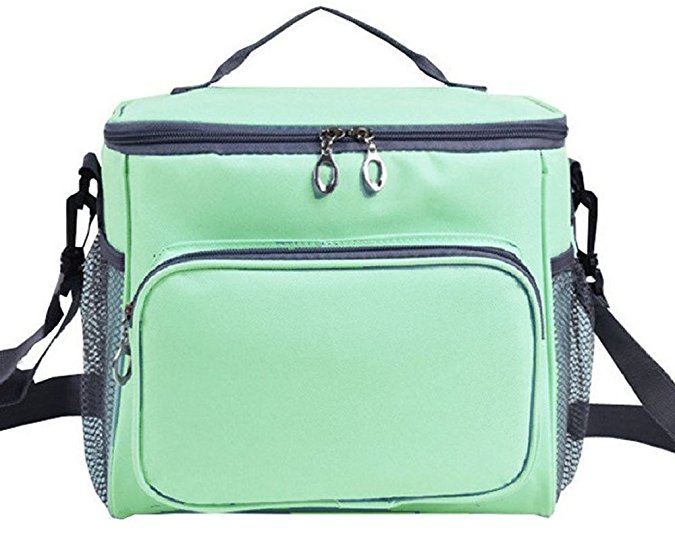 Insulated Lunch Bag Cooler Bag for Kids,Women and Work, Stain Resistant Oxford Fabric,Adjustable Detachable Shoulder Strap Pad,Bento Box Bag Travel Lunch Bags Green
