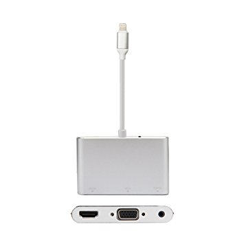 MOSTOP Lightning to HDMI & VGA Adapter / 2-In-1 Mutifunction Lightning Video Cable Aluminum With Micro USB Charging Port Support for iPhone iPad - No Need Any App & No Need Personal Hotsports