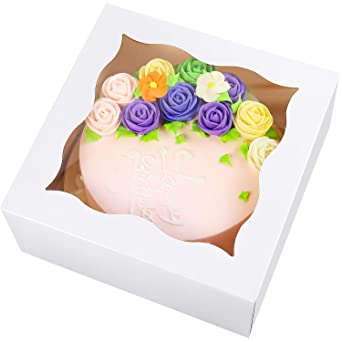 [15PCS]White 10x10x5inch Cake Boxes,Large Tall Sturdy Bakery Boxes with Window Lids Disposable Cardboard Container in Bulk 15 Pack (White, 15)