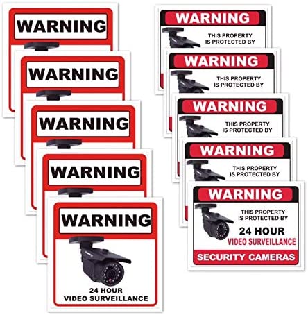 10 Pack Vinyl Weatherproof Stickers Camera Outdoor Sign Windows Surveillance Security Decal 24 Hour Home Business