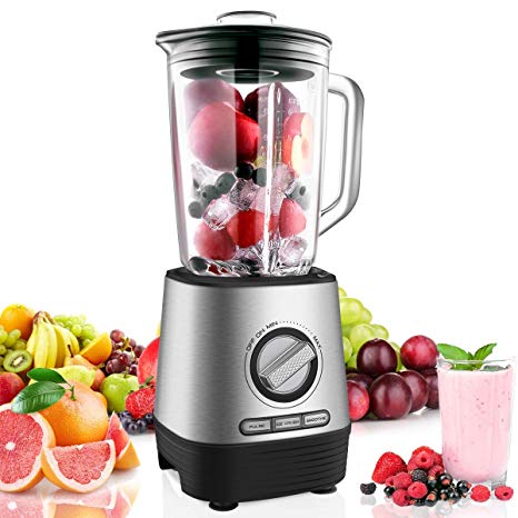 Professional Countertop Blender, Household Blender Food Processor with 1500 Milliliter Glass Jar, Preset Functions and Variable Speed Control for Smoothies, Shakes and Frozen Drinks, 1450W