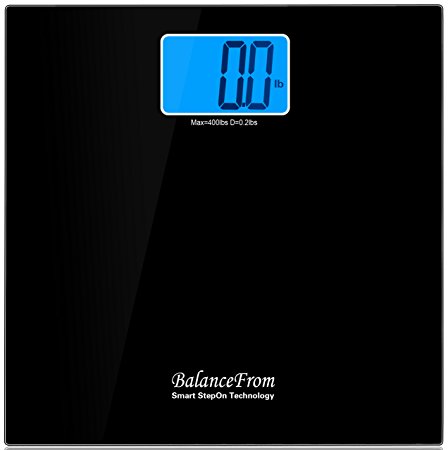 BalanceFrom High Accuracy Digital Bathroom Scale with 4.3" Extra Large Cool Blue Backlight Display and "Smart Step-On" Technology [NEWEST VERSION] (Black)