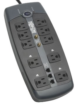 Tripp Lite 10 Outlet Surge Protector Power Strip TelModemCoax 8ft Cord TLP1008TELTV