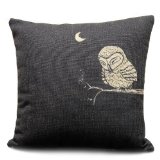 Sunny Outlets Decorative 18 X 18 Inch Linen Cloth Pillow Cover Cushion Case Owl in the Dark