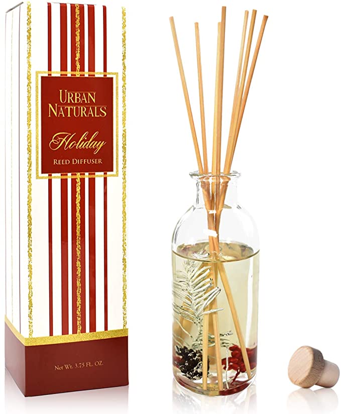 Urban Naturals Winter Mint Peppermint Essential Oil Reed Diffuser Sticks Set Peppermint Leaf, Spearmint & Eucalyptus Essential Oils | Festive Holiday Scent for Fall, Winter & Christmas