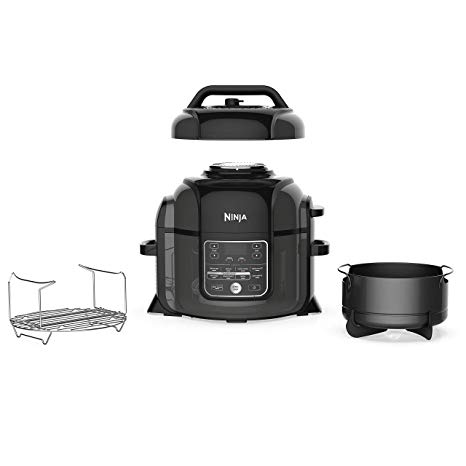 Ninja OP302 Cooker, Steamer & Air Fryer w/TenderCrisp Technology Pressure & Crisping Lid, 6.5 Qt Pot, Black/Gray