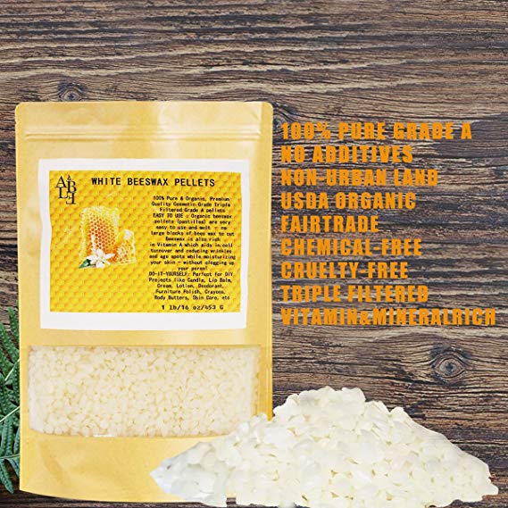 YUCH Pure White BEESWAX Pellets - 100% Natural, Cosmetic Grade, Premium Quality - (1 lb)
