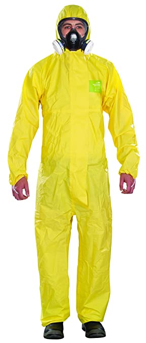 Ansell AlphaTec 2300 PLUS Hooded Coverall, Chemical Resistant Body Suit for Industrial, Biohazard and DIY Applications, Yellow, Size XXL (1 Unit)
