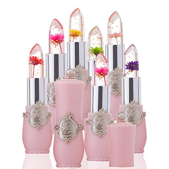 6Pcs/Set Beauty Bright Flower Crystal Jelly Lipstick Magic Temperature Change Color Lip Gloss