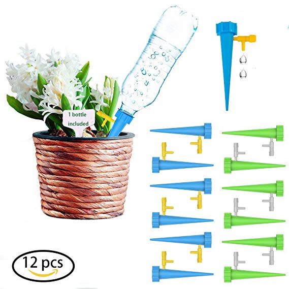 Plant Waterer, Self Watering Spikes, Adjustable Plant Watering Devices, Automatic Vacation Drip Irrigation Watering Bulbs Globes Stakes System, Plant Watering Spikes for Potted Plants(12 Pack)