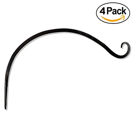 GrayBunny GB-6820 Hand Forged Curved Hook, 14 Inch, Black, 4-Pack, For Bird Feeders, Planters, Lanterns, Wind Chimes, As Wall Brackets and More!
