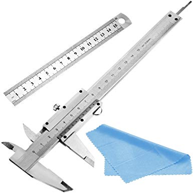 Vernier Caliper 150MM 6” Stainless Steel Nabance Micrometer Measuring Tool Vernier Caliper with 15cm Steel Ruler and Cleaning Cloth
