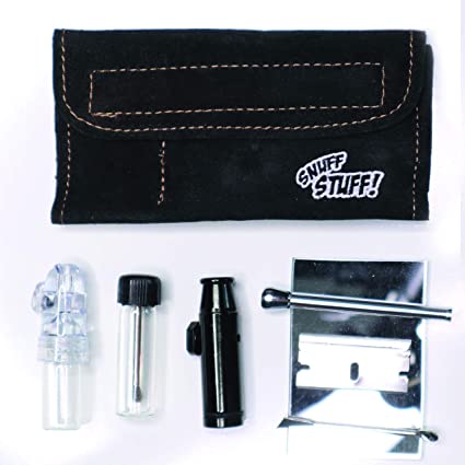 Snuff Starter Kit - Handmade Soft Suede Leather Pouch with 5 Snuff Tobacco Accessories! (Midnight)