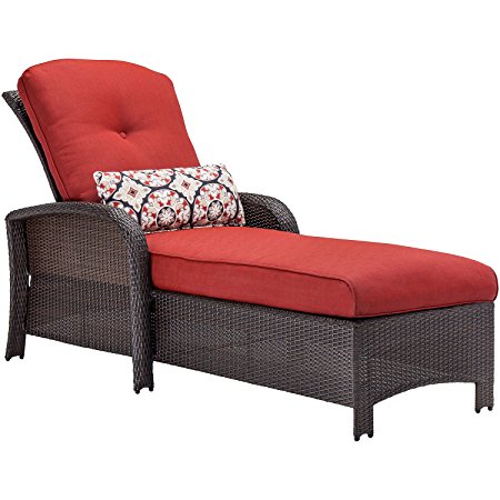 Hanover Strathmere Outdoor Luxury Chaise Lounge, Rich Brown/Crimson Red