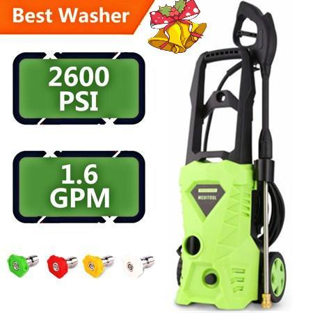 Electric Pressure Washer, Power Washer with 2600 PSI,1.6GPM, (4) Nozzle Adapter, Longer Cables and Hoses and Detergent Tank,for Cleaning Cars, Houses Driveways, Patios,and More