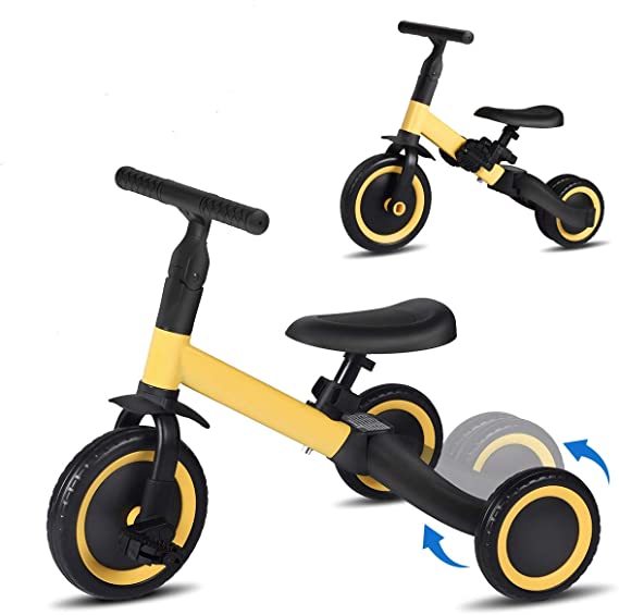 LINKLIFE 3 in 1 Kids Trike for Children 1-3 Years Old Kids Tricycle Boys Girls Baby Balance Bike 2 Wheels for Toddlers Tricycle with Removable Pedals (Yellow)