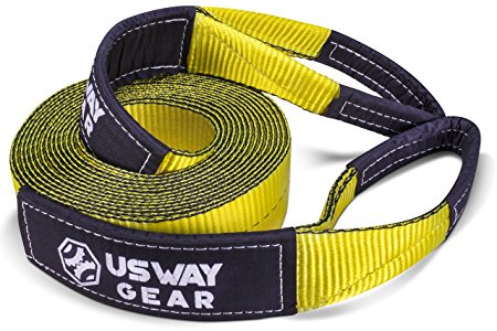 USWAY GEAR 3" x 30' Tow Strap - 30.000 LBS (15 US TON) Rated Capacity Heavy Duty Vehicle Tow Strap with Reinforced Loops   Protective Sleeves   Storage Bag | Emergency Towing Rope for Recovery