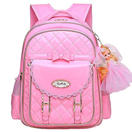 Bookbag for Girls,Waterproof PU Leather Kids Backpack Cute School Bookbag for Girls (Pink, Small)