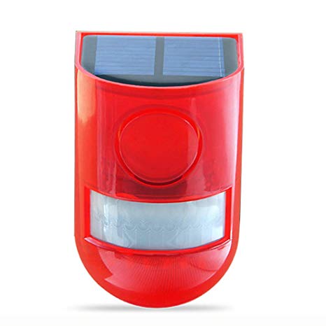 Solar Strobe Lights Motion Sensor Security Alarm 6LED Light Loud Siren for Personal Farm Villa Apartment Outdoor Yard, Easy to Install, Wireless, One Charge Can Work for 30 Days
