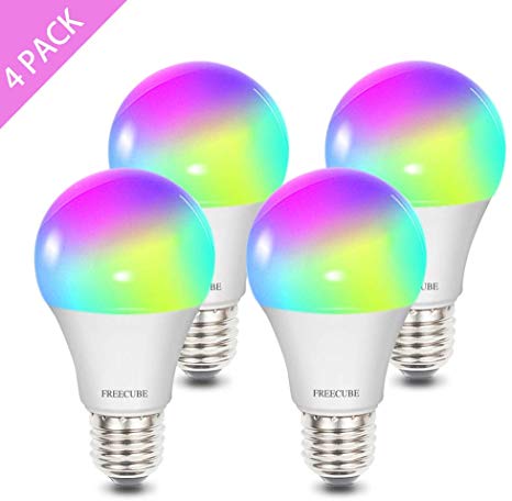 WiFi Light Bulb, Multicolor RGB Changing Bulb with Remote Control, FREECUBE E26 Smart LED Bulbs for Party Holiday Bedlamp, Timing Function (4 Pack)