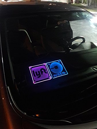 Uber Lyft Sign LED Lit Sign Rideshare Car Sign AA batteries Controller and 3 Blinking (Blue and Pink)