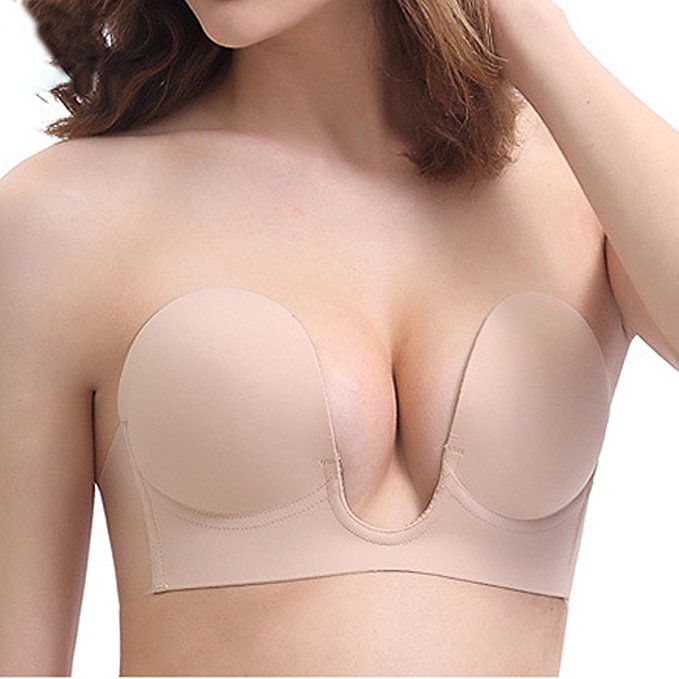 ZuLves Strapless Backless Plunge Invisible Bra Reusable Self Adhesive Push up Bra