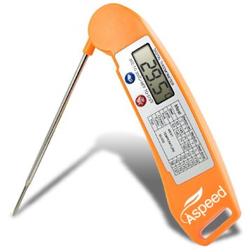 Food Thermometer, AiSpeed Ultra Fast Instant Read and Most Accurate Candy and Meat Thermometer with Magnet Visible Reference Chart for Grill, BBQ, Oven, Cooking, Foldable, Fast & Auto On/Off-Orange