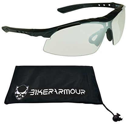 ANSI Safety Sun Glasses for Cycling, Hunting, Shooting, Running, Motorcycle Riding, Tennis, Driving and All Sports Activities. Built in sweat proof foam cushion on top of frame. Fit Medium to Most Extra Large Head Sizes.