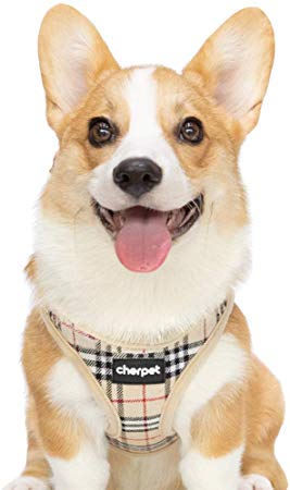 CHERPET Puppy Harness and Leash Set - Plaid Cute Adjustable Small Dog Fulll Body Vest Escape Proof Safety No Pull Halter Mesh Breathable Soft for Easy Walk Outdoor,Comfort Fit Kittens Small Animals