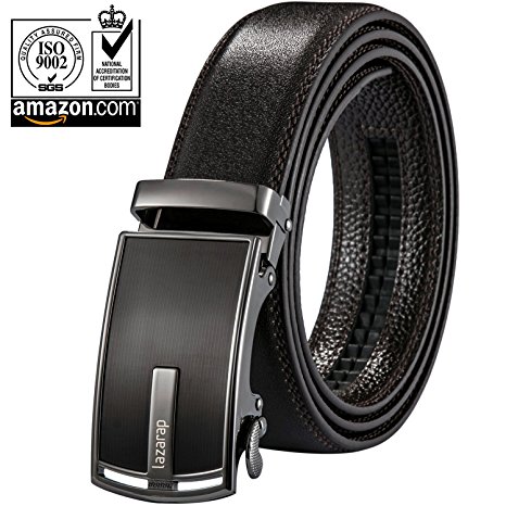 Lazarap Men's Leather Belt Dressing Sliding Buckle Ratchet 50 inch Black