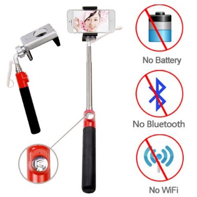 Looq S_looq® True Wired-Remote Shutter for Selfie Stick Monopod with Adjustable Phone Holder for iPhones , No APP Required, No Bluetooth Matching, No Battery, No WiFi, Unlimited Button Use and High Speed Shutter