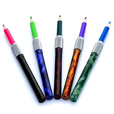 Pencil Extender Lengthener Holder set of 5 Marble Pattern Colors For Graphite and Color Pencils