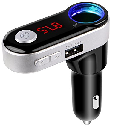 FM Transmitter, Auledio Wireless In-Car Bluetooth Receiver Radio Adapter Car Kit with USB Car Charger and Hands-Free Calling for iPhone, Samsung Smartphones and More