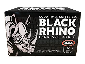 Black Rhino Espresso Roast Coffee, Single Serve Cups for Keurig K-Cup Brewers, 12 Count