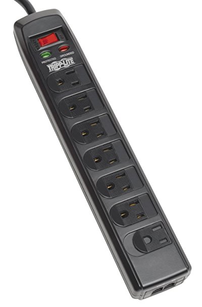 Tripp Lite 7 Right Angle Outlet Surge Protector Power Strip, 6ft Cord Right Angle Plug, Tel/Modem, & $50K INSURANCE (TLP706TELC)