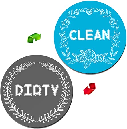 LARGE SIZE Dishwasher Magnet Clean Dirty Sign Indicator - Strong Magnetic Double Sided Flip Magnet With Adhesive Metal Plate, Universal Waterproof Kitchen Dish Washer Magnet Magnetic Plate(Blue-Gray)