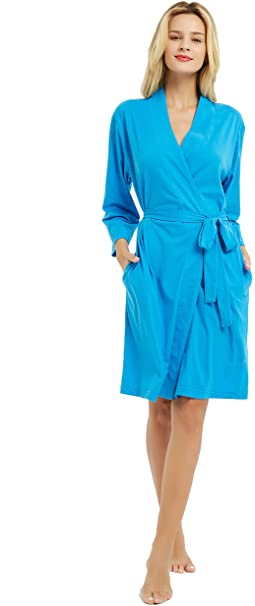 IZZY   TOBY Women's Lightweight Kimono Robe Soft Cotton Bathrobe Pocket Knit Sleepwear Longsleeve Lady Loungewear S-XL