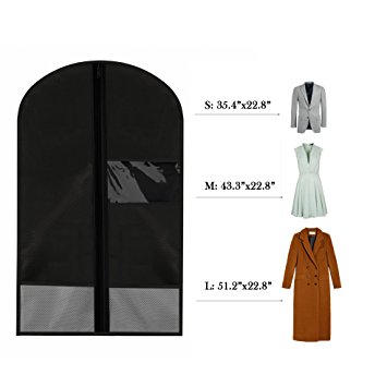 Garment Bag Cover Hanging Clothes Bag Dress Suit Coat Bag for Travel Carry Storage With Pocket Viewing Window Oxford Cloth Washable Breathable Durable Dustproof Mothproof (S, Black)