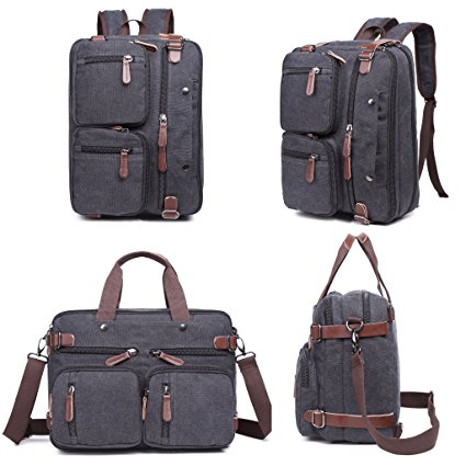 Clean Vintage Hybrid Laptop Backpack Messenger Bag / Convertible Briefcase Backpack BookBag Rucksack Satchel Waxed Canvas