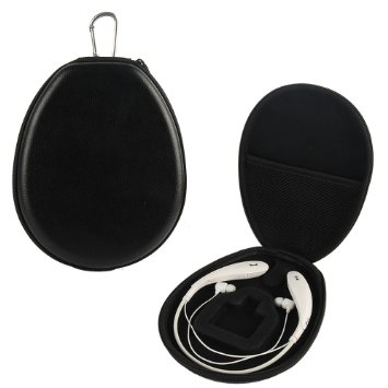 Khanka PU Leather Carrying Travel Case Cover Box Bag for LG Electronics Tone  HBS-730 HBS730 HBS 730 700 750 800 900 700W Stereo Wireless Bluetooth Headset HeadPhone Black Color