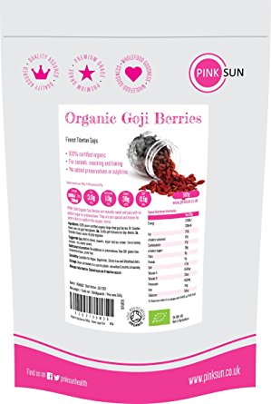 Organic Goji Berries 500g or 1kg - Raw, Gluten Free, Preservative Free, No Added Sugar or Sulphites - Certified Organic by the Soil Association Suitable for Vegetarians and Vegans