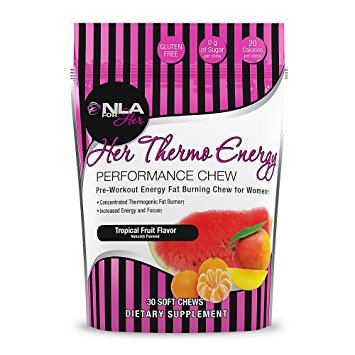 NLA for Her - Her Thermo Energy Performance Chew - Pre-Workout Energy   Fat Burning - Thermogenic Fat Burner, Supports Increased Energy and Focus - Tropical Fruit - 30 Soft Chews